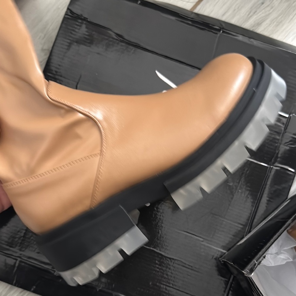 Nasty Gal Tan Heeled Boots with Black Chunky Sole